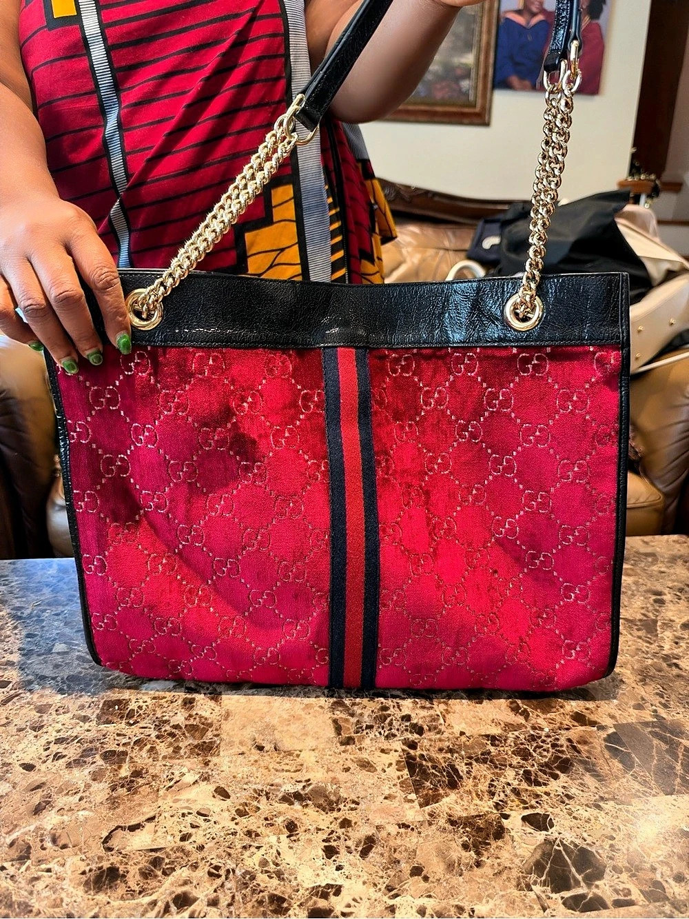 Gucci Rajah Large Tote Bag Red & Black with Pouch - Picture 2 of 16